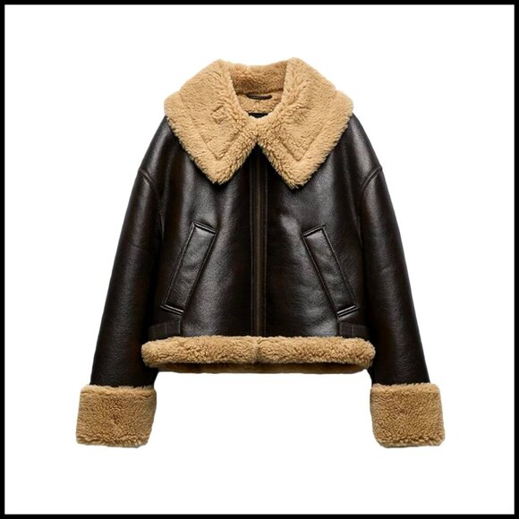 Faux Leather Jacket Vintage Slim Fit Biker Coat with Sherpa Lining